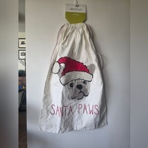 Santa Paws Dog Gift Sack - Frenchie White with Red Hat